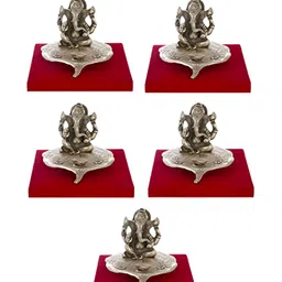 INTERNATIONAL GIFT Silver Plated Ganesha Sitting On Leaf  Showpiece-image-11