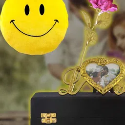 INTERNATIONAL GIFT Pink & Gold Toned 2 Pieces Pink Rose Flower With Photo Frame Stand-image-86