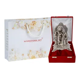 INTERNATIONAL GIFT Silver Toned Radha Krishna Chowki God Idol Statue-image-15