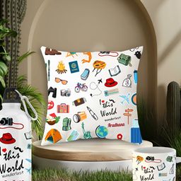 ARTBUG White & Red 3 Pcs Aradhana Name Printed Mug, Water Bottle & Cushion Gift Sets-picture-34