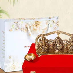 INTERNATIONAL GIFT Gold Toned Laxmi Ganesh Sarswati God Idol With Diya Home Gifts Set-picture-28
