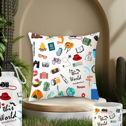 ARTBUG  3 Pieces White & Blue Printed Mug, Sipper Bottle & Cushion Home Gift Sets-picture-35