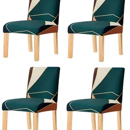 KriShyam Green & Peach-Colored 4 Pieces Printed Chair Covers-picture-16