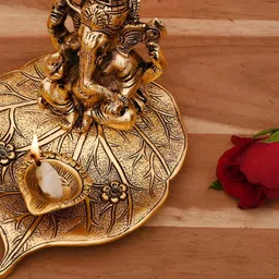 INTERNATIONAL GIFT Gold Toned Ganesh Idol & Velvet Box Home Gift Sets-image-95