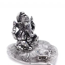 INTERNATIONAL GIFT Silver Toned Leaf Ganesh Idol With Velvet Box Home Gift Set-image-16