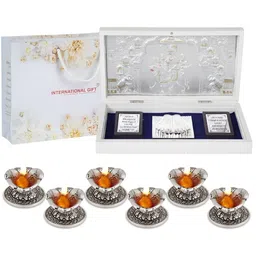 INTERNATIONAL GIFT 8PC Silver-Toned Durga Maa God Idol With Charan Paduka & Diyas Gift Set-image-73
