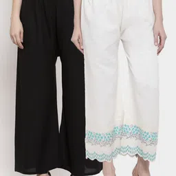 Miaz Lifestyle Women White & Black Set Of 2 Floral Printed Palazzos-image-77