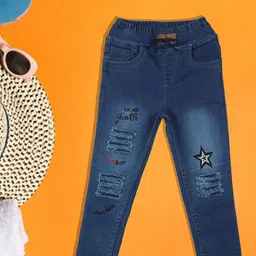 A-Okay Girls Slim Fit High-Rise Travel Features Denim & Cotton Trousers-picture-33