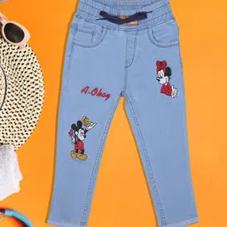 A-Okay Girls Slim Fit High Rise Mickey & Minnie Embroidered Clean Look Jeans-picture-31