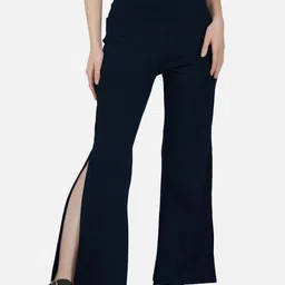IMPERATIVE Women Relaxed High-Rise Pain Knitted Flared Side Slit Sports Bootcut Trousers-picture-21