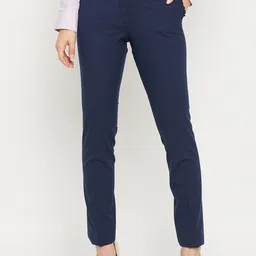 Crozo By Cantabil Women Navy Blue Formal Trouser-image-40