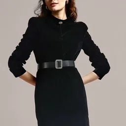 iki chic Black Belted Velvet Bodycon Mini Dress-picture-24