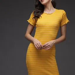 TANDUL Striped Crepe Sheath Dress-picture-17