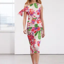 Trendyol Floral Printed One Shoulder Sheath Midi Dress-image-52