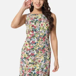 BAESD Floral Printed Boat Neck Sheath Dress-picture-36