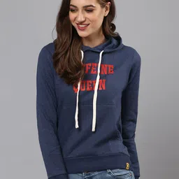 Campus Sutra Women Blue Printed Hooded Sweatshirt-image-42