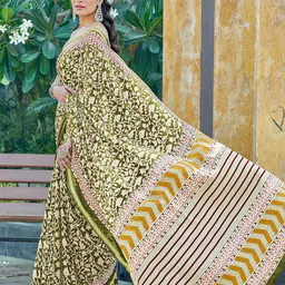 HERE&NOW Floral Printed Zari Pure Cotton Bagru Saree-picture-28