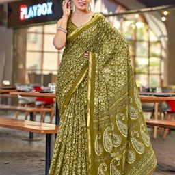 HERE&NOW Ajrak Block Pure Cotton Bagru Saree-picture-46
