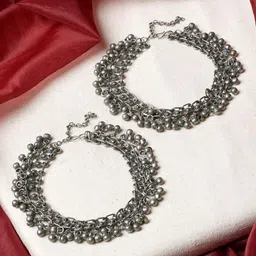 TEEJH Silver-Plated Oxidised Anklets image 1