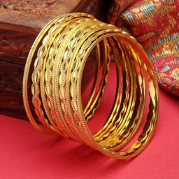 ZENEME Women Set of 10 Gold-Plated Textured Handcrafted Bangles-picture-33