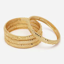 Aazeen Set Of 4 Gold-Plated Textured Bangles-image-1