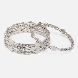 Aazeen Set Of 4 Silver-Plated American Diamond Studded Bangles-image-3