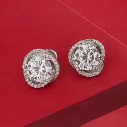 Carlton London Silver-Toned Rhodium-Plated CZ Studs-picture-18