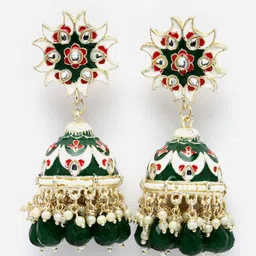 Aazeen Gold-Plated Dome Shaped Kundan-Pearls studded Jhumkas-picture-18