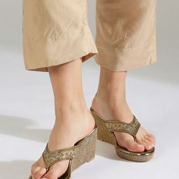 Inc 5 Gold-Toned Ethnic Wedge Heels-picture-7