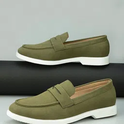 Mast & Harbour Men Olive Green Penny Loafers image 1