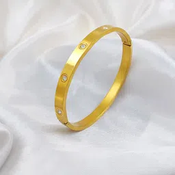 Saizen Men Stainless Steel Cubic Zirconia Gold Plated Kada Bracelet-picture-15