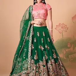 FABPIXEL Embroidered Mirror Work Semi-Stitched Lehenga & Unstitched Blouse With Dupatta-picture-26