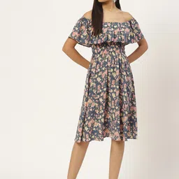 Slenor Floral Off-Shoulder Georgette Dress-image-79