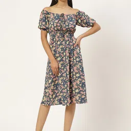 Slenor Floral Off-Shoulder Georgette Dress-image-80