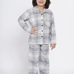 berrytree Boys Grey & White Checked Warm Flannel Winter Night Suit-picture-19