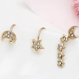 OOMPH Set Of 3 Star Shaped Ear Cuff Earrings-image-6