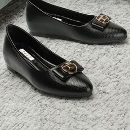 ELLE Textured Bow Embellished Wedge Pumps-picture-19
