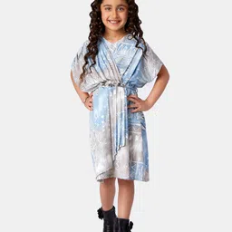Peppermint Girls Abstract Printed Extended Sleeve Embellished Chiffon A-Line Dress-picture-29