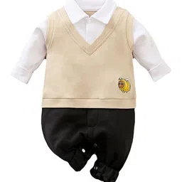 StyleCast Beige Infants Boys Cotton Rompers With Attached Waistcoat-picture-39