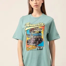 Lounge Dreams Women's Sea Green Printed Oversized-Fit Lounge Tshirts-image-65