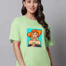 Kanvin Printed Pure Cotton Round Neck Short Sleeves Lounge Tshirts-image-27