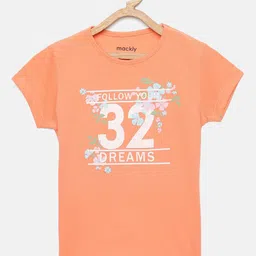 mackly Girls Peach-Coloured Alphanumeric Printed Cotton Lounge T-Shirt-picture-34