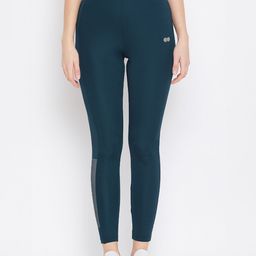 Clovia Women Blue Solid Rapid Dry Ankle Length Tights-picture-32