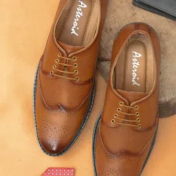 ASTEROID Men Tan Brown Textured Formal Brogues Shoes-picture-26