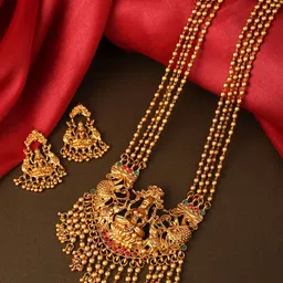 Yellow Chimes Gold-Plated Chain Drop Designed Temple Jewellery Set image 1