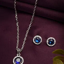 ZENEME Rhodium-Plated American Diamond-Studded Jewellery Set-picture-38
