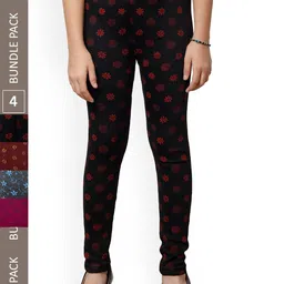 IndiWeaves Girls Pack Of 4 Printed Woolen Ankle Length Leggings-image-36