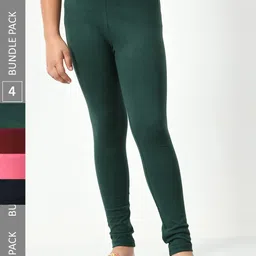 BAESD Girls Pack Of 4 Churidar-Length Super Soft Cotton Lycra Leggings-image-84