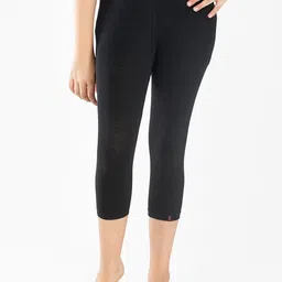 indian flower Girls Black Solid Three-Fourth Length Leggings-picture-31