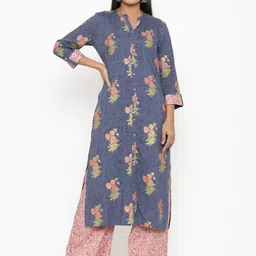 all about you Floral Printed Roll-Up Sleeves Regular Kurta with Palazzos-picture-22